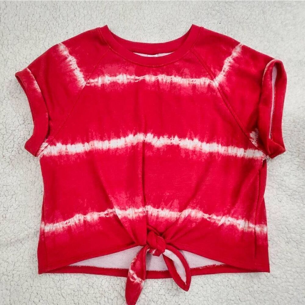 Old Navy Shirt Short Cuffed Sleeve Knotted Tie Dye Crop Top Red Size M